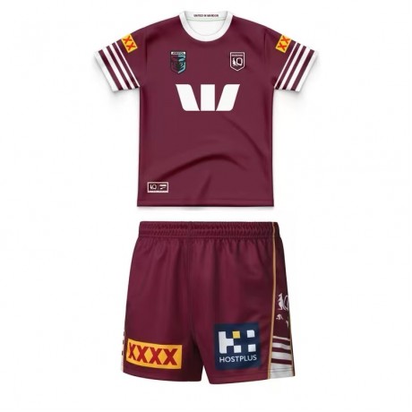 Queensland Maroons Kids 2026 Home Jersey and Shorts Set